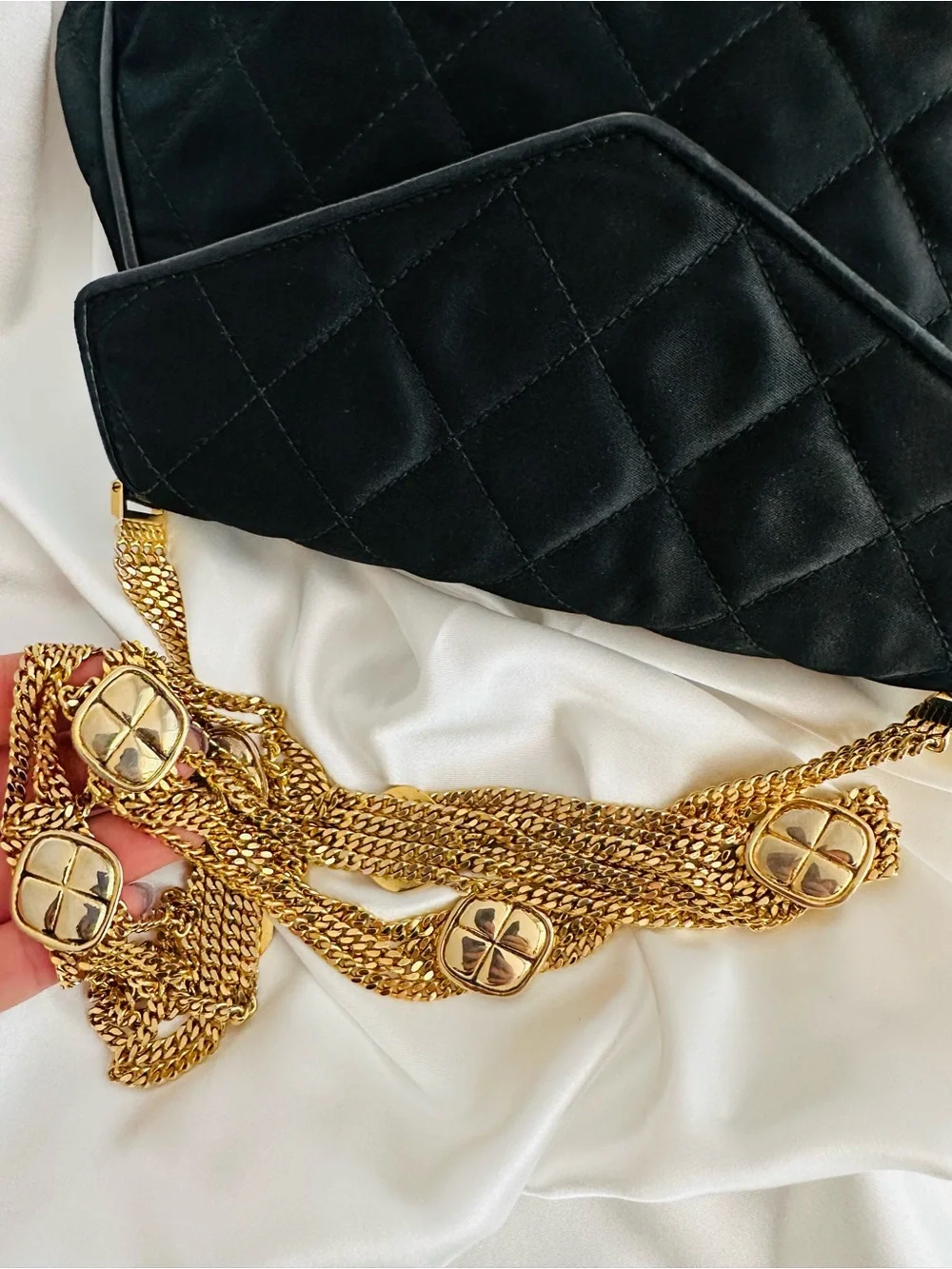 CHANEL Vintage Black Silk Timeless Tassel Flap Bag Gold Hardware,